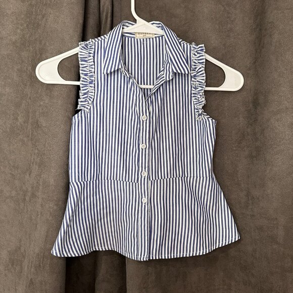 NWOT HAYDEN Girls Blue Stripe Sleeveless Button Top (M) - Picture 4 of 10